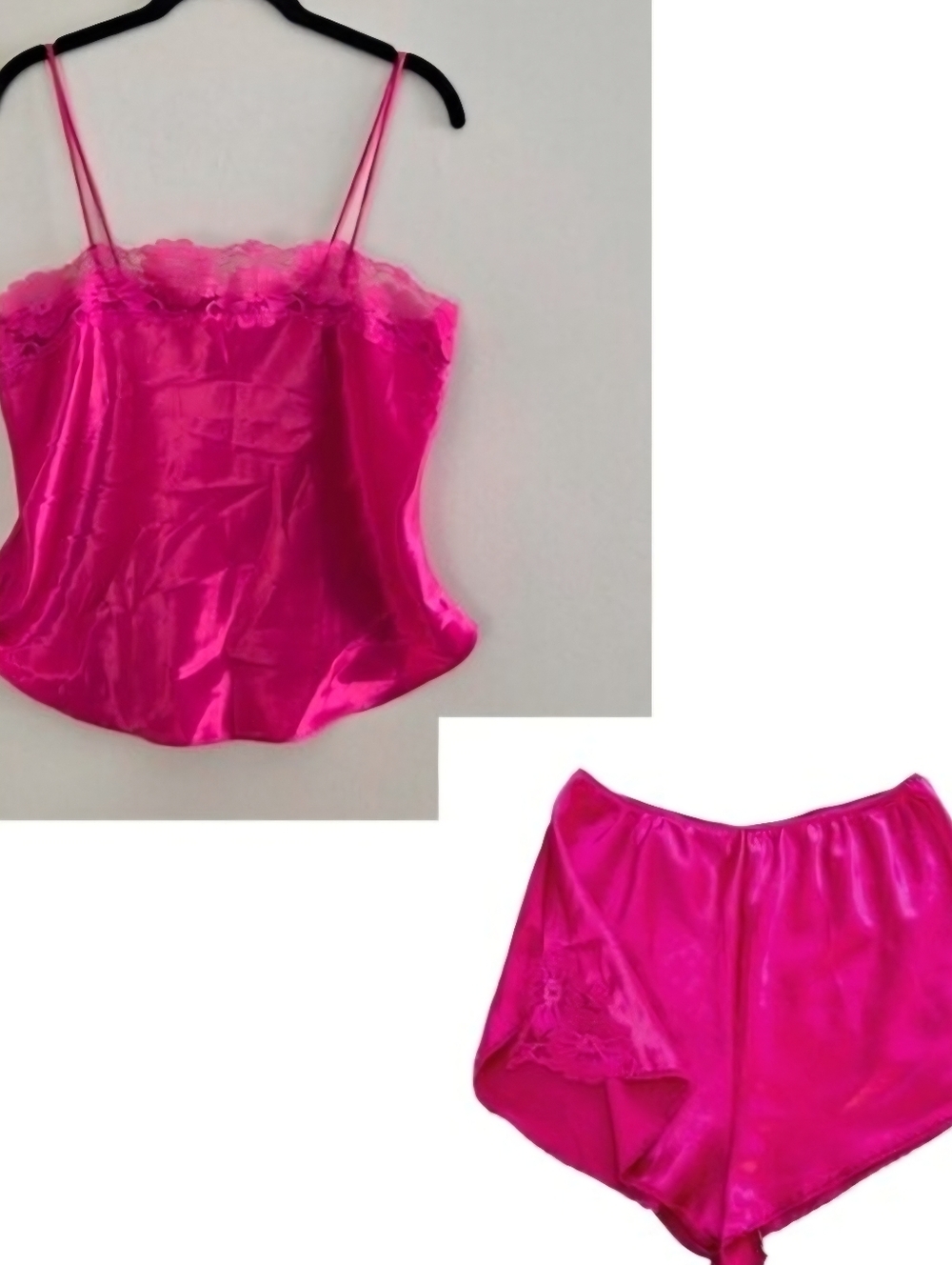 Laura Faye Satin Sleep Cami and Short Set with Lace Trim